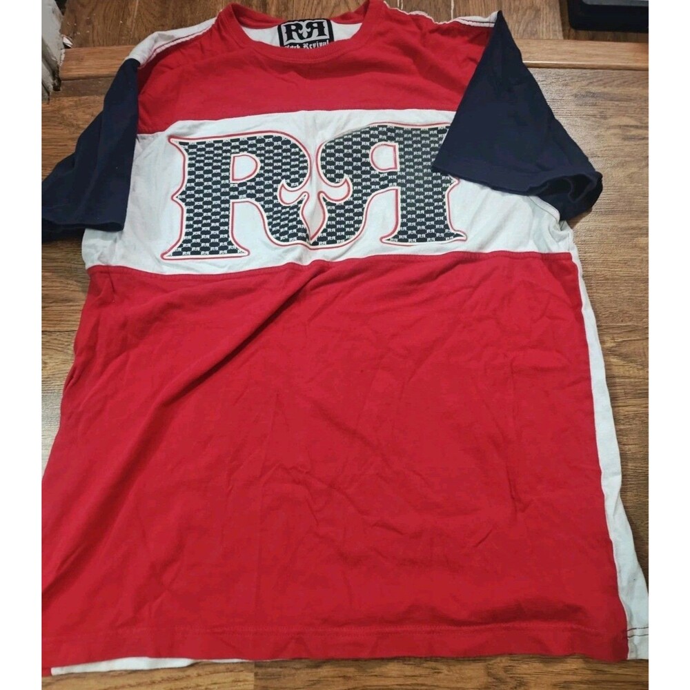 Rock Revival Logo T Shirt Short Sleeve Colorblock Men's Large USA Flag
